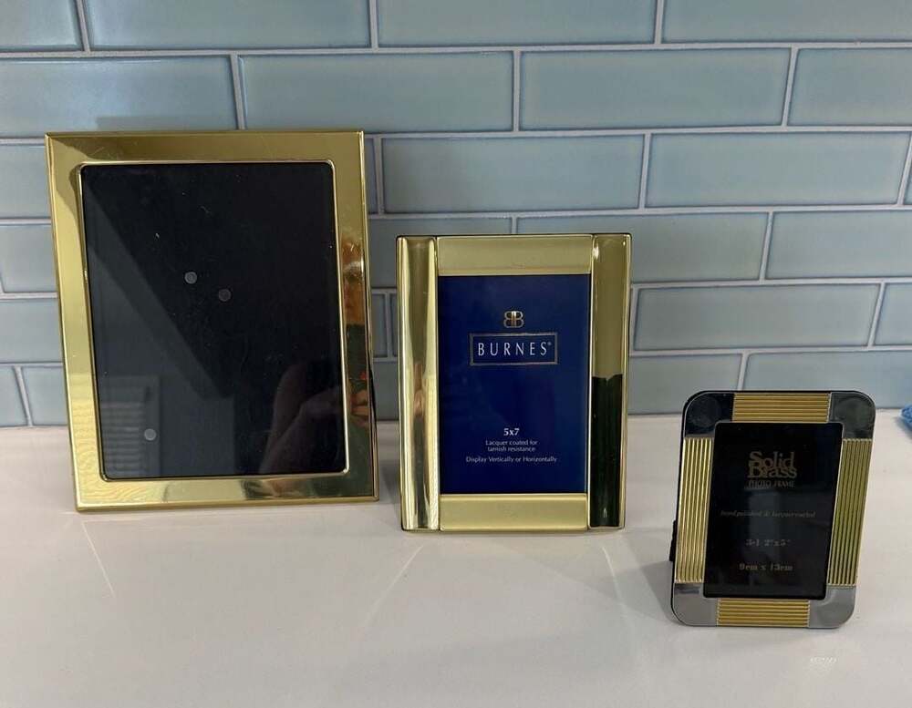 Vintage Burnes of Boston and Solid Brass Picture Frame Set (3 Pieces)